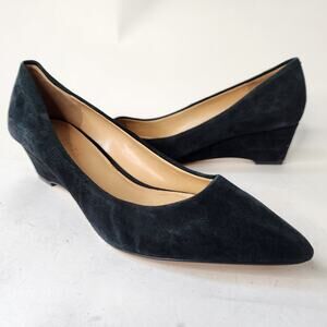 Talbots Black Suede Wedge Pumps Size 7.5M Slip-on Point Toe Heels